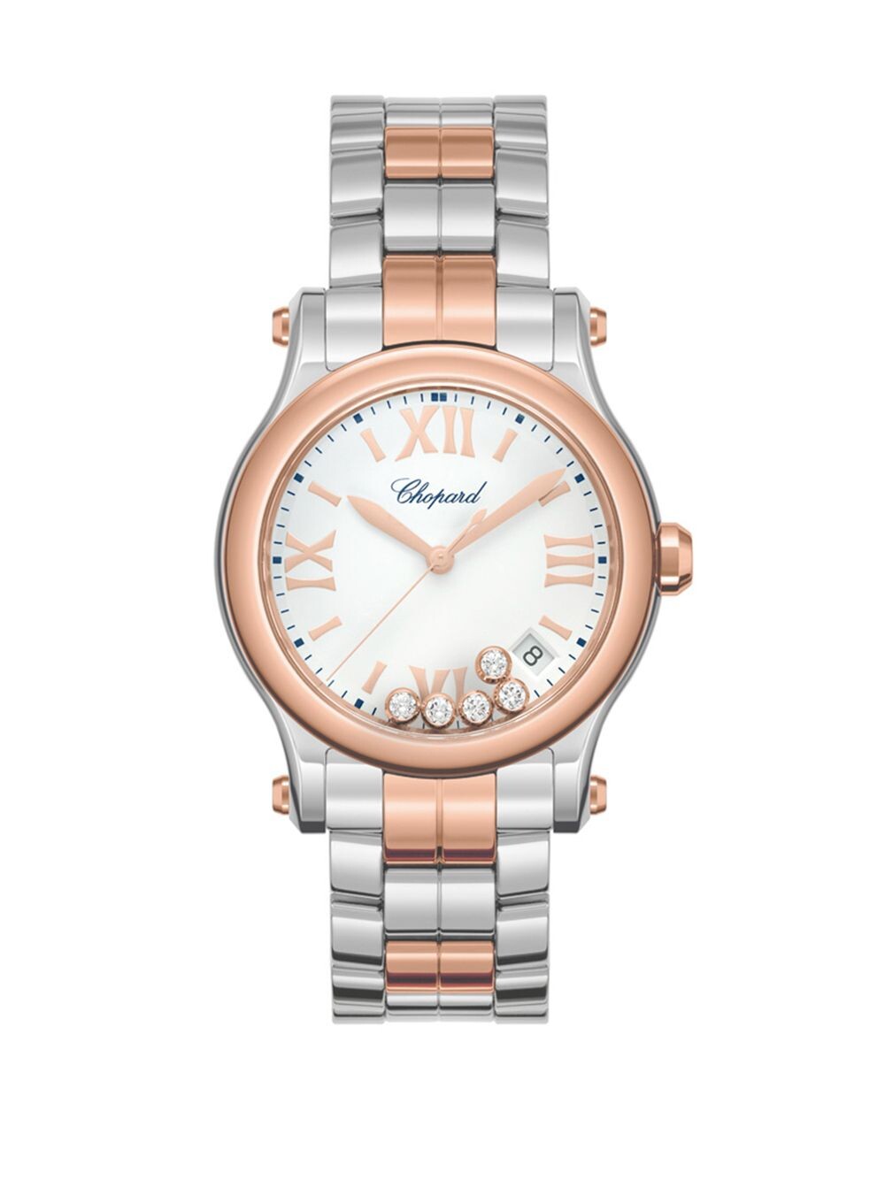 

Часы Happy Sport из 18-каратного розового золота, нержавеющей стали и бриллиантов Chopard, серебряный