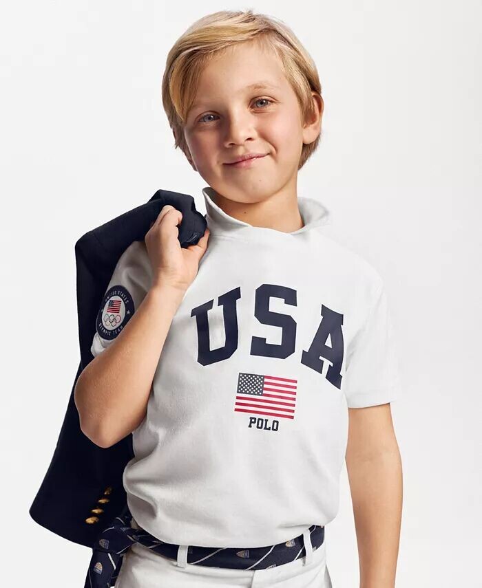 

Футболка из хлопкового джерси для малышей и мальчиков сборной США Polo Ralph Lauren, белый
