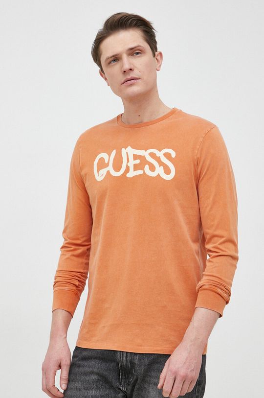 Хлопковый топ с длинными рукавами из коллаборации с брендом Guess, оранжевый