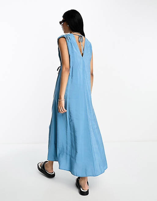 

Синее платье миди с завязками ASOS DESIGN
