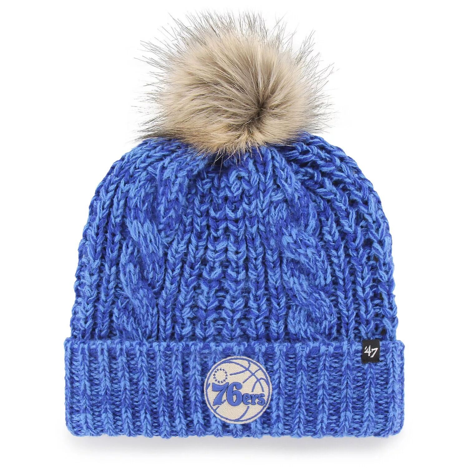 

Женская вязаная шапка с манжетами и помпоном Meeko Royal Philadelphia 76ers '47 47 Brand