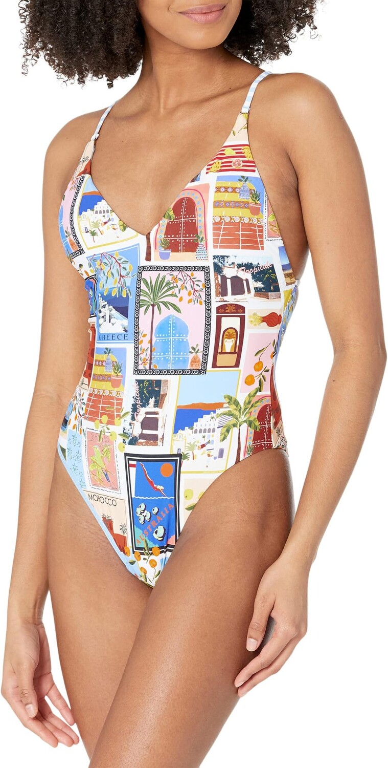 

Цельный купальник с V-образным вырезом в отпуске Seafolly, цвет Azure