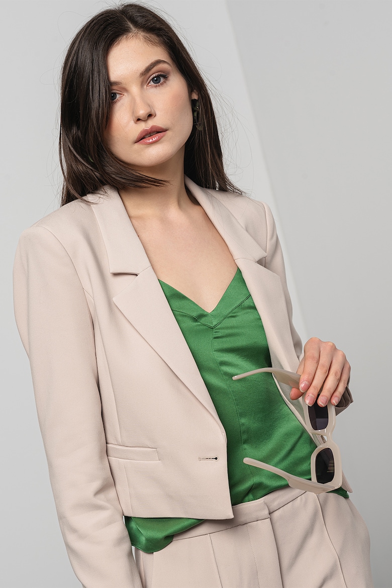 Укороченный пиджак на одной пуговице Stefanel, бежевый зеленый пиджак на одной пуговице beymen