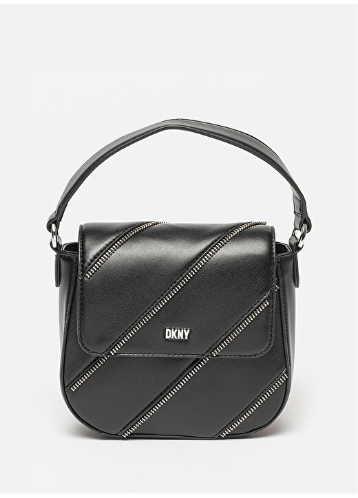 

Черно-серебристая женская сумка через плечо на магните Dkny