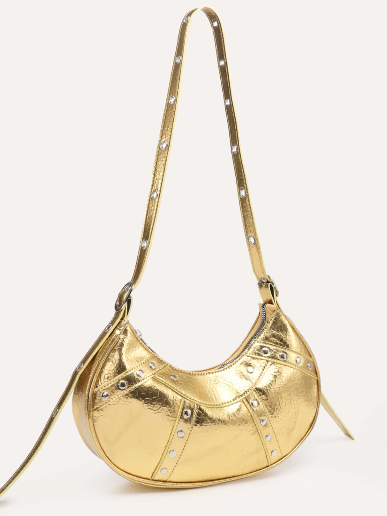 Легкая деловая повседневная сумка-хобо с шипами для девочек-подростков, золото