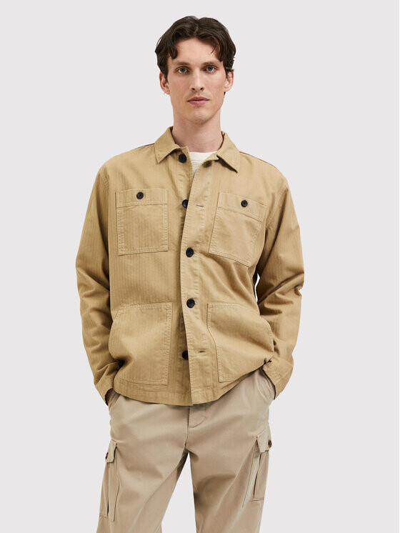 

Джинсовая куртка свободного кроя Selected Homme, бежевый