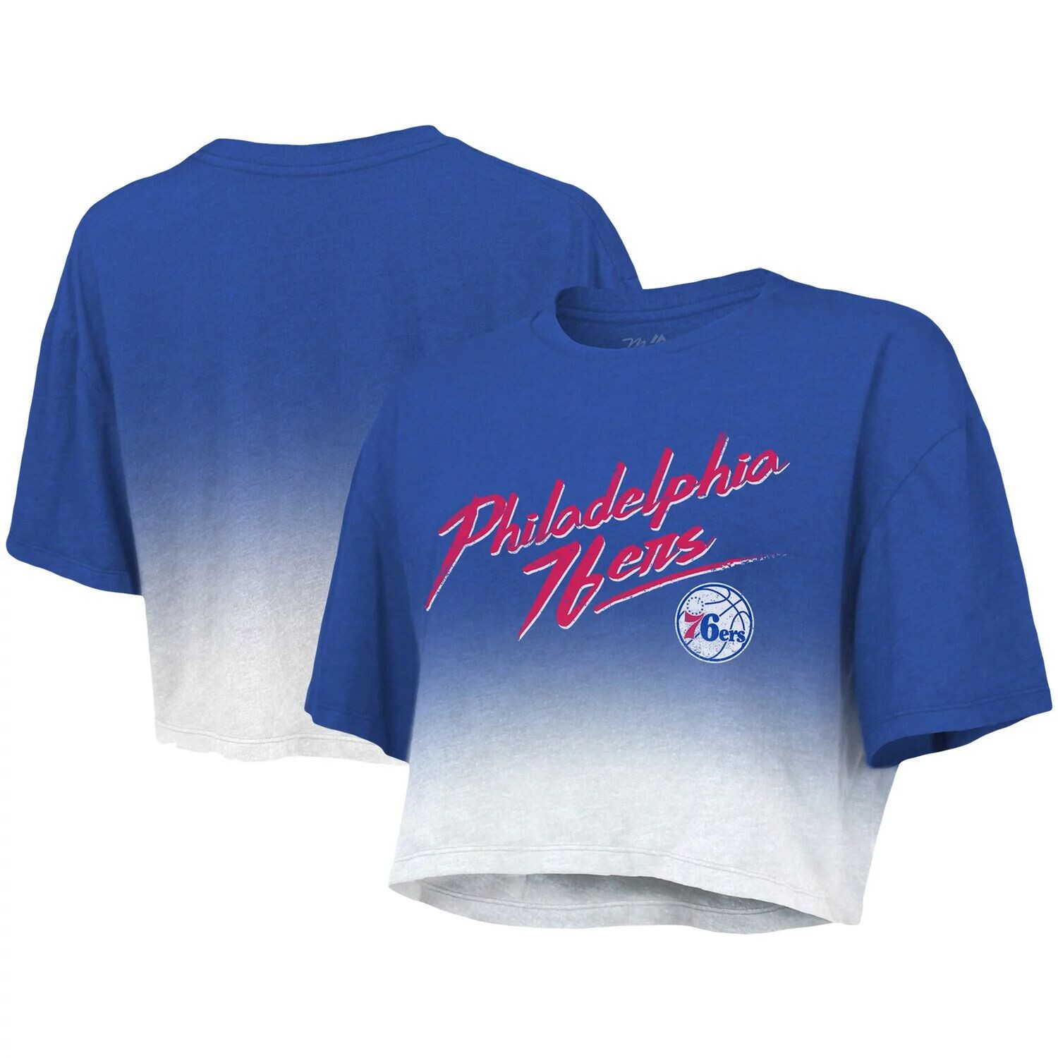 

Женская укороченная футболка Tri-Blend Majestic Threads Royal/White Philadelphia 76ers Dirty Dribble Majestic