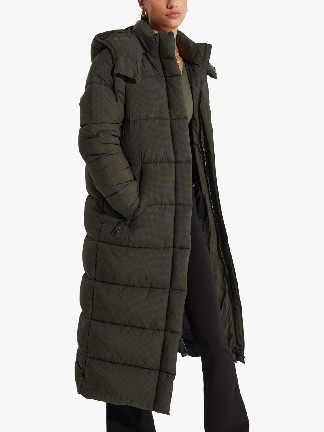 

Удлиненное пуховое пальто Touchline Superdry, хаки сетка