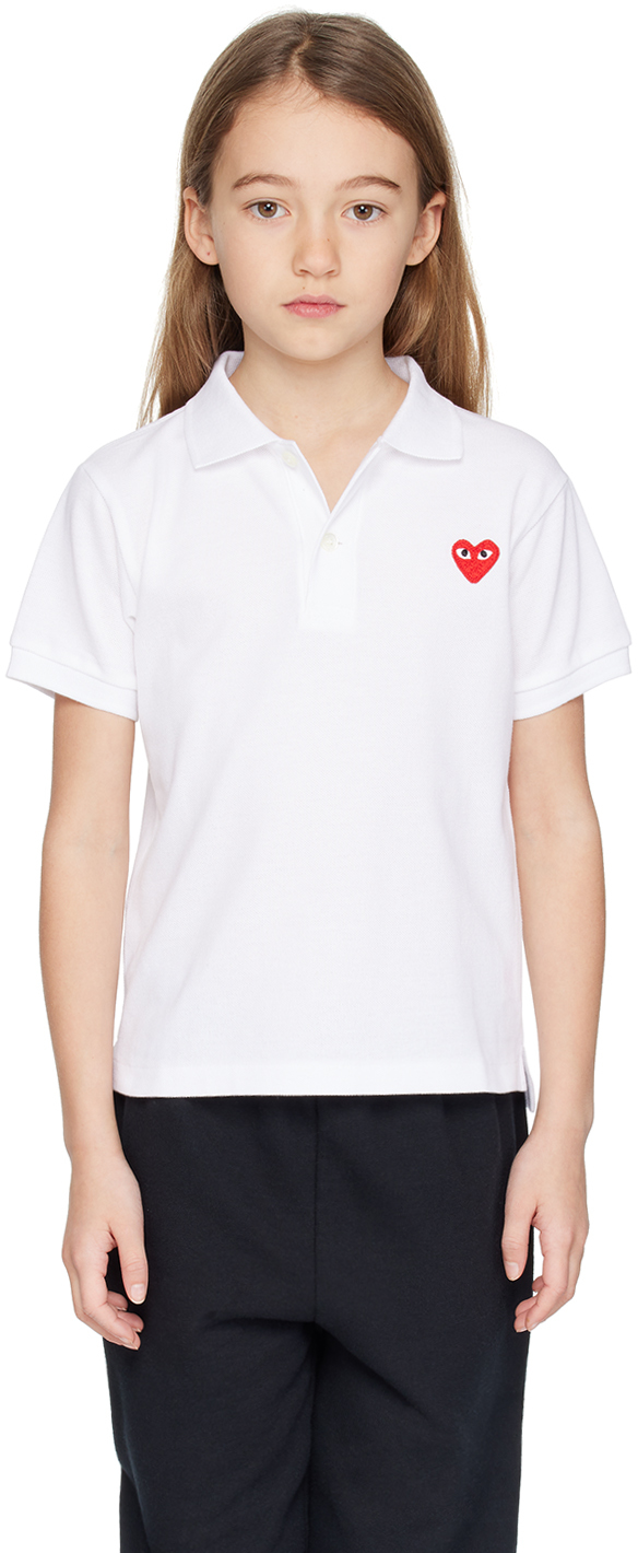 Детская рубашка-поло с нашивкой в виде сердца Comme Des Garcons, цвет White