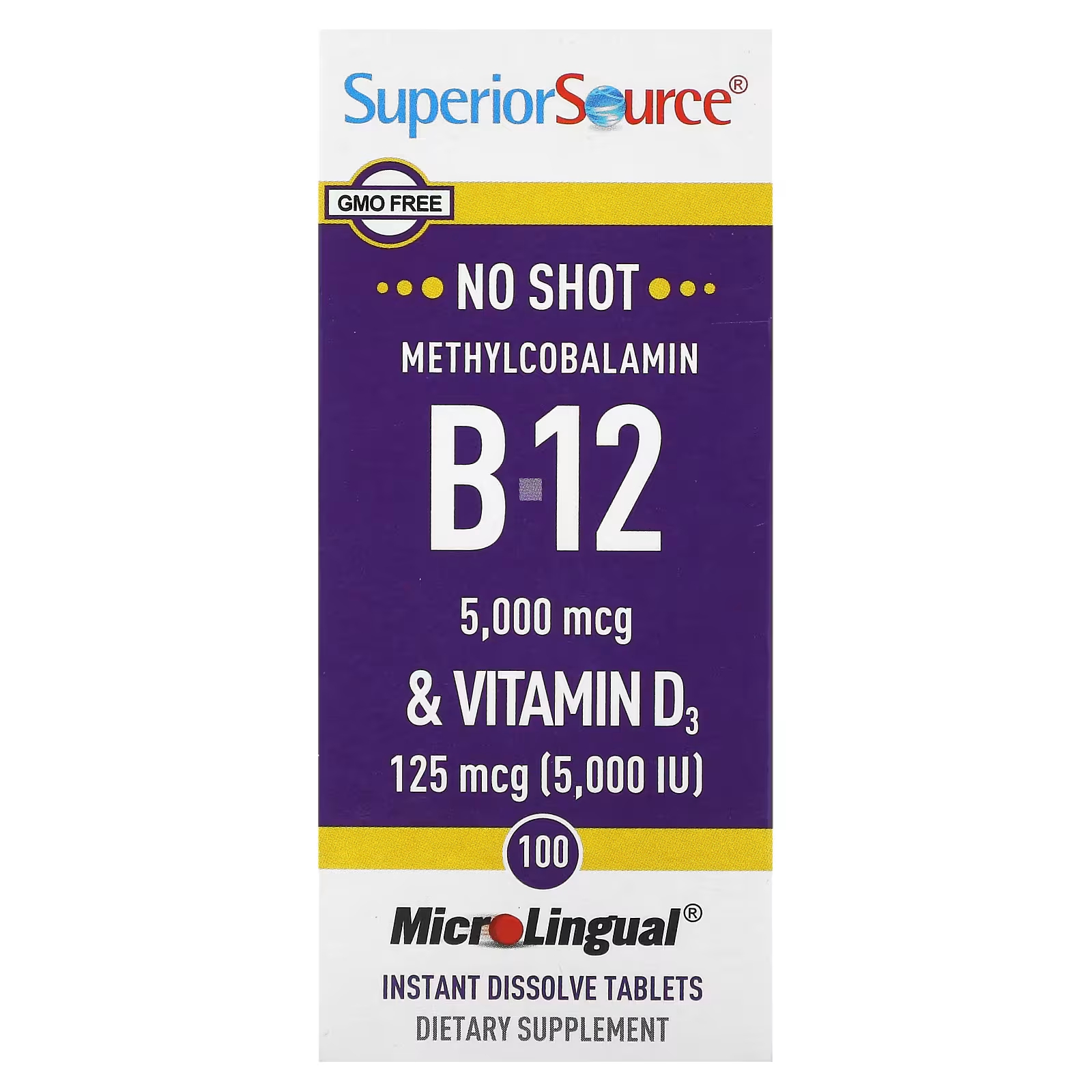 Метилкобаламин B-12 и витамин D3 MicroLingual Superior Source, 100 растворяющихся таблеток superior source метилкобаламин b12 5000 мкг 60 быстрорастворимых таблеток microlingual