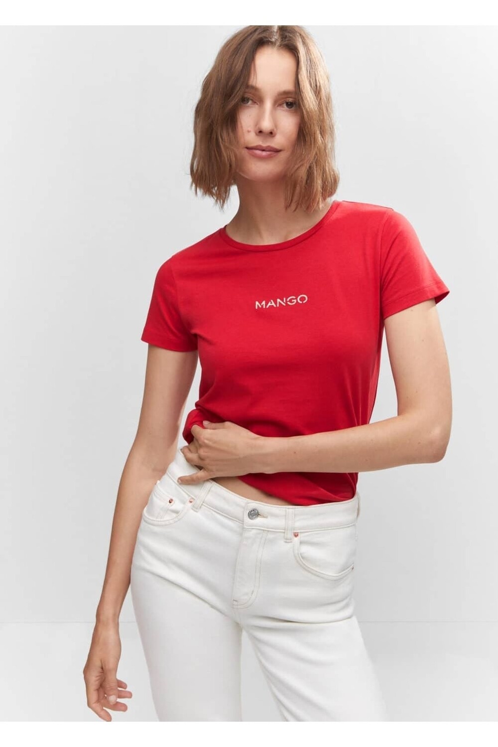 

Футболка с металлизированным логотипом Mango, красный