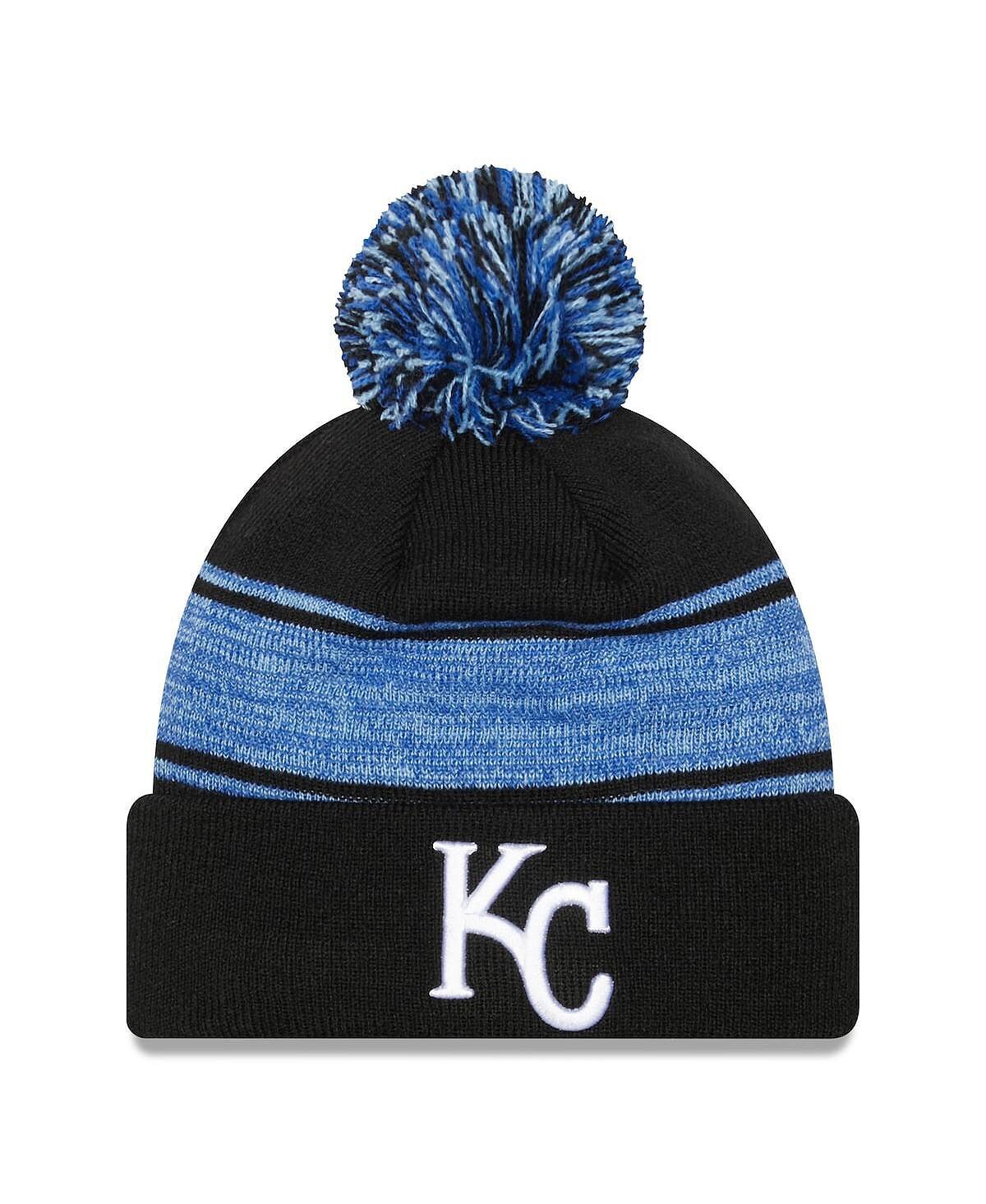 

Мужская черная вязаная шапка Kansas City Royals с манжетами и помпоном New Era
