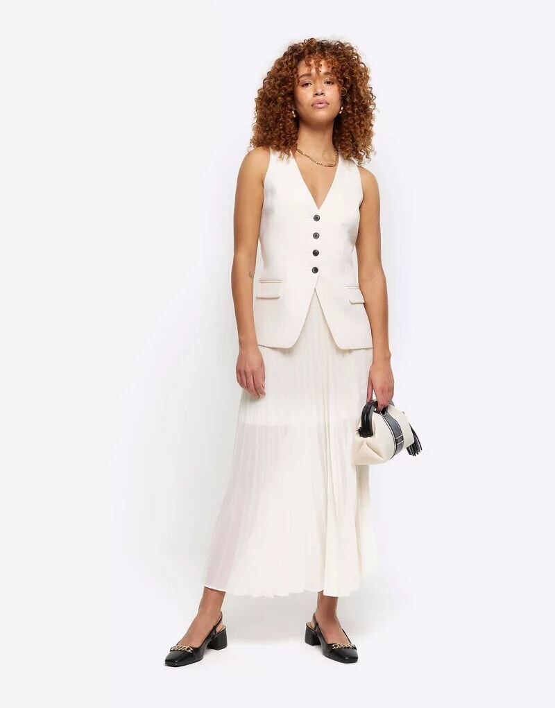 

Кремовая прозрачная юбка миди со складками River Island