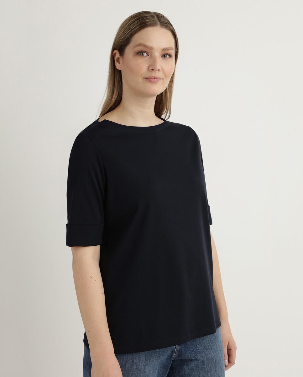 Женская футболка больших размеров с вырезом «лодочкой», рукавом три четверти Lauren Ralph Lauren, темно-синий