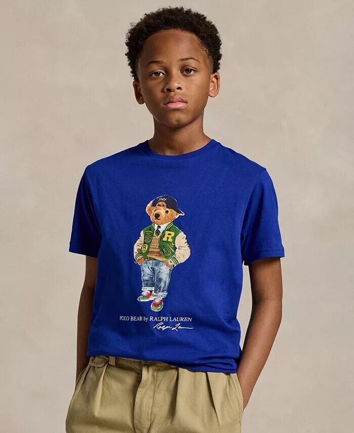 

Футболка-поло Big Boys из хлопкового джерси с медведем Polo Ralph Lauren, белый
