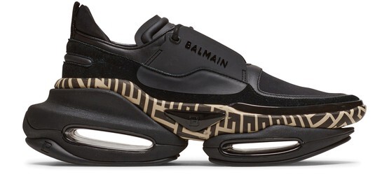 

Кроссовки B-Bold из кожи и замши с монограммой Balmain, темно-серый