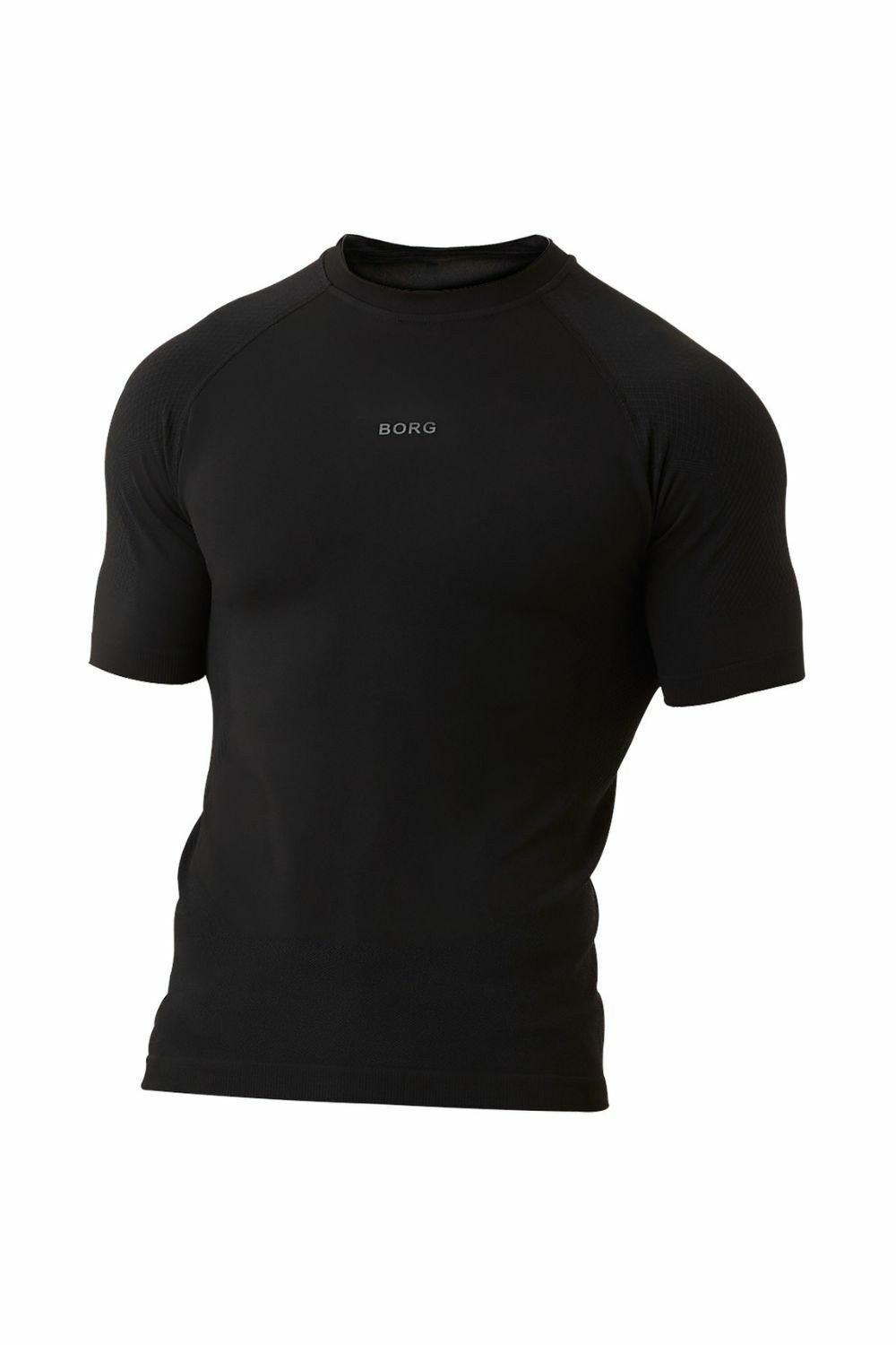 Спортивная стильная бесшовная футболка для бега с коротким рукавом Bjorn Borg, черный