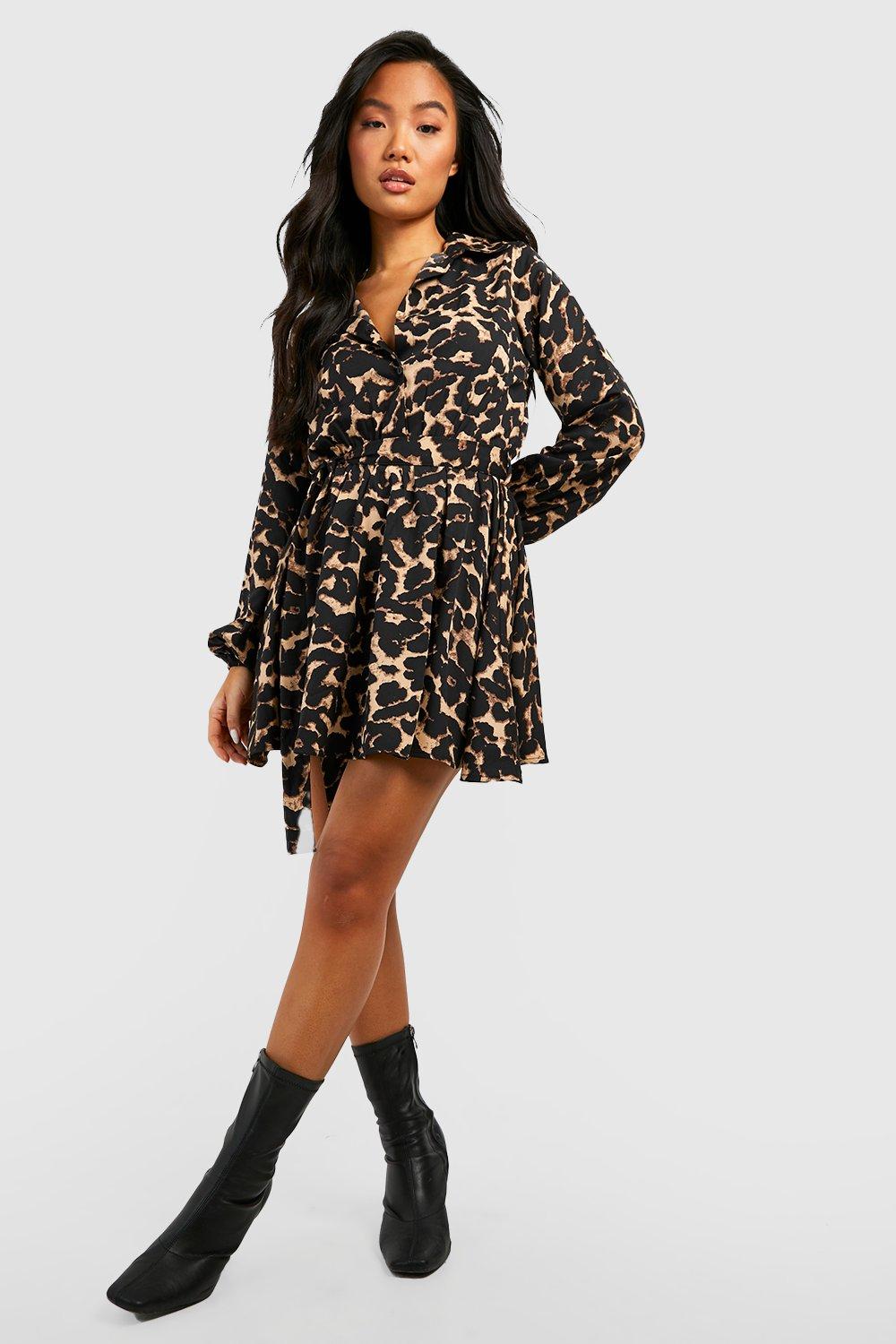Платье-рубашка-рубашка с леопардовым принтом Boohoo, черный