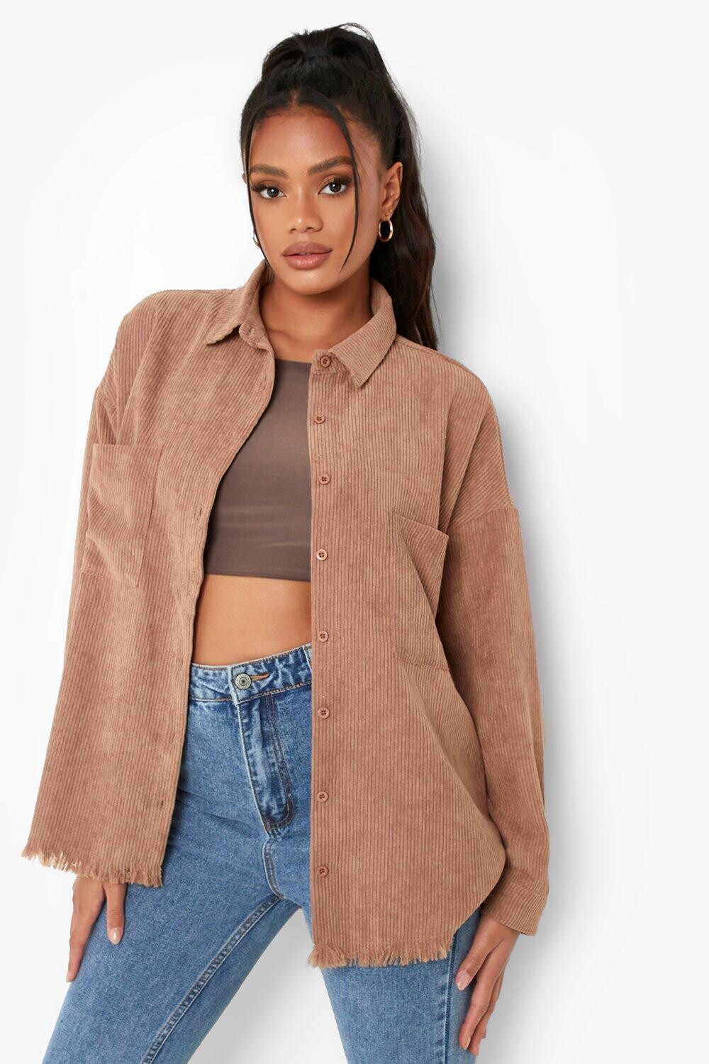 

Вордовая рубашка petite oversize Boohoo, мокка