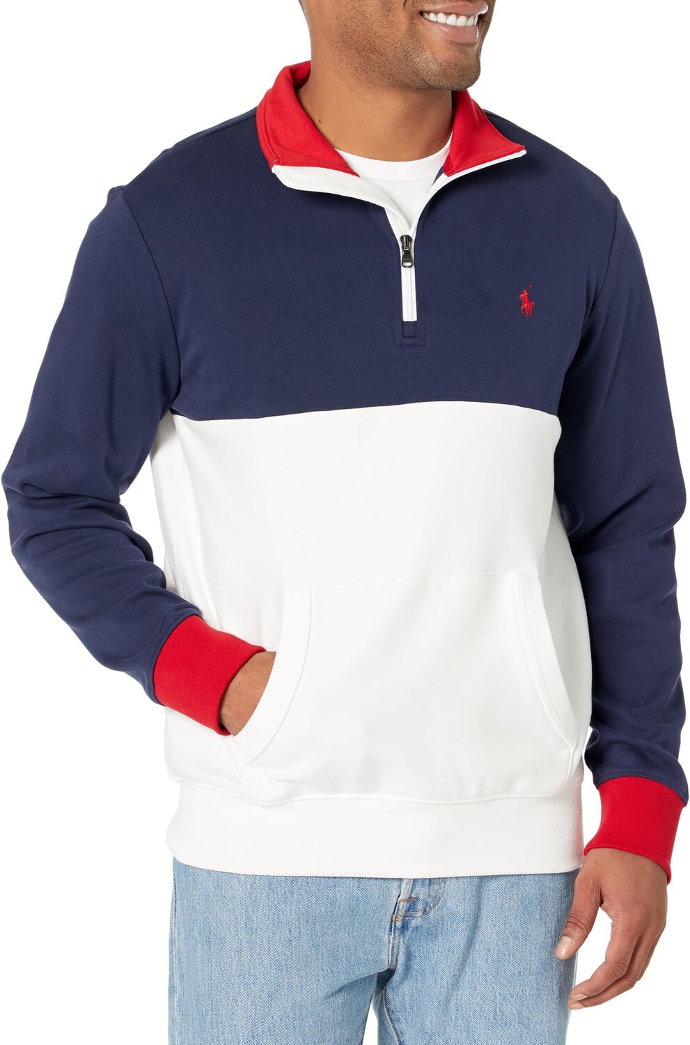 

Хлопковая толстовка с молнией 1/4 интерлок Polo Ralph Lauren, цвет Cruise Navy Multi