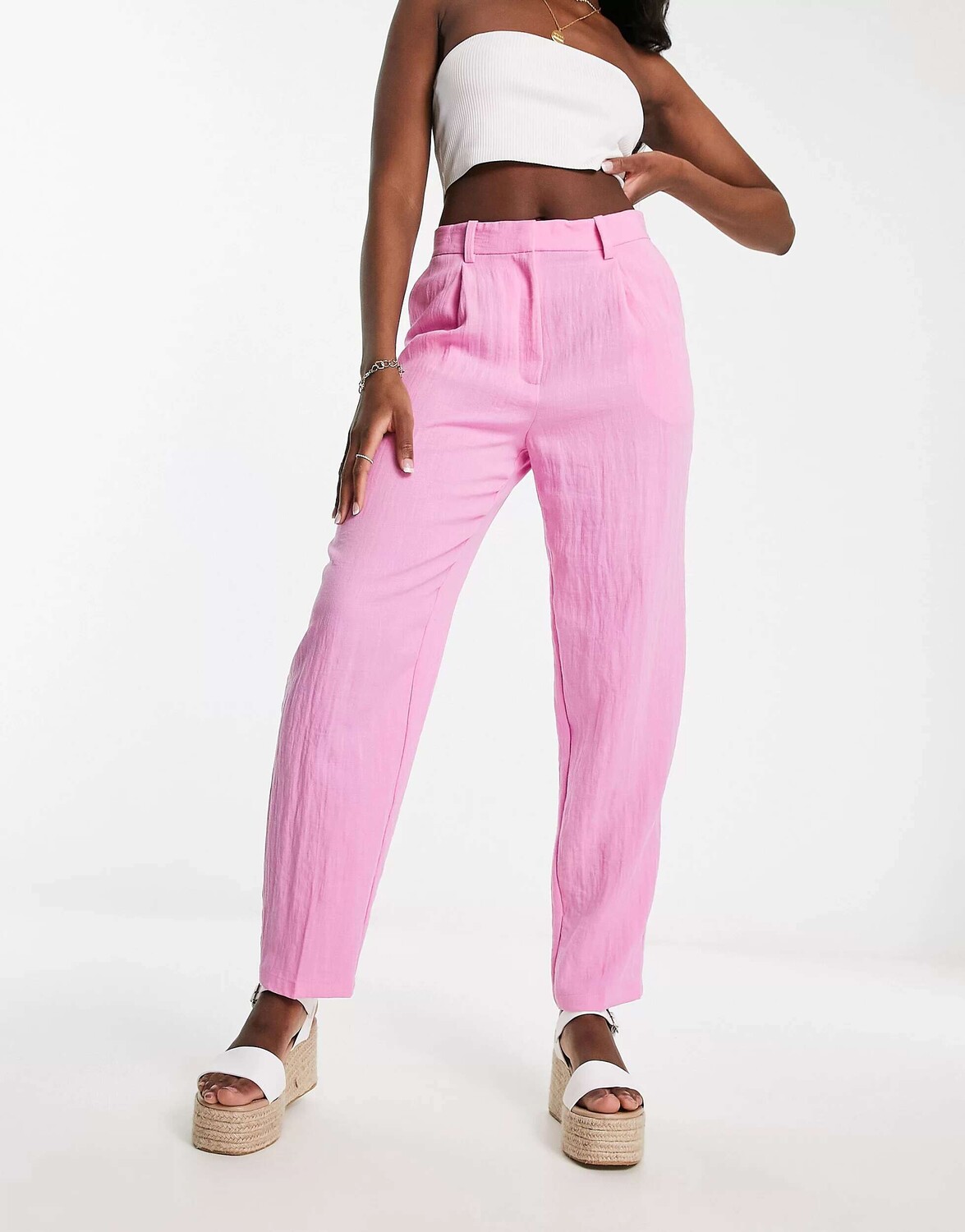 

Розовые льняные брюки Monki, Розовый