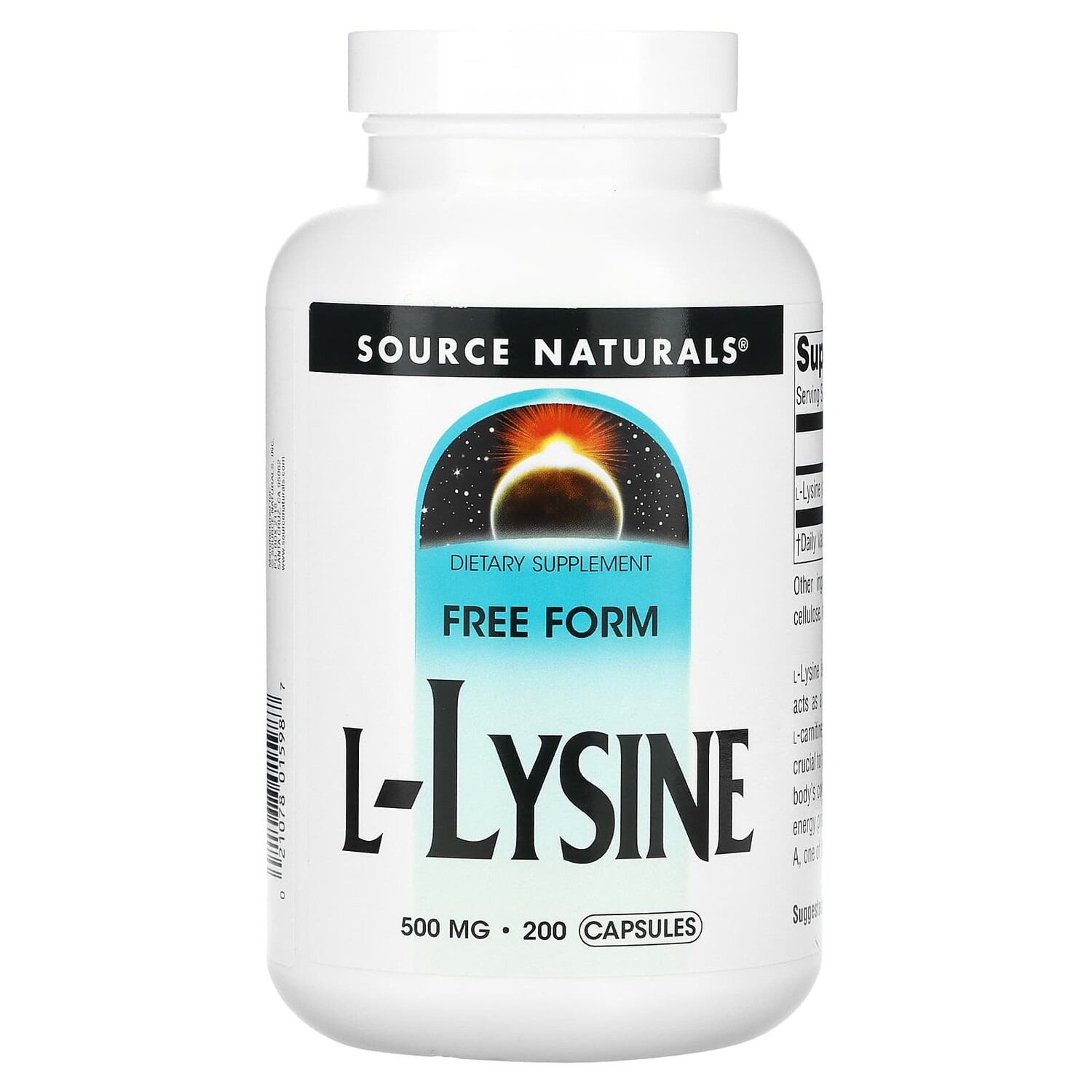

L-лизин, 500 мг, 200 капсул, Source Naturals