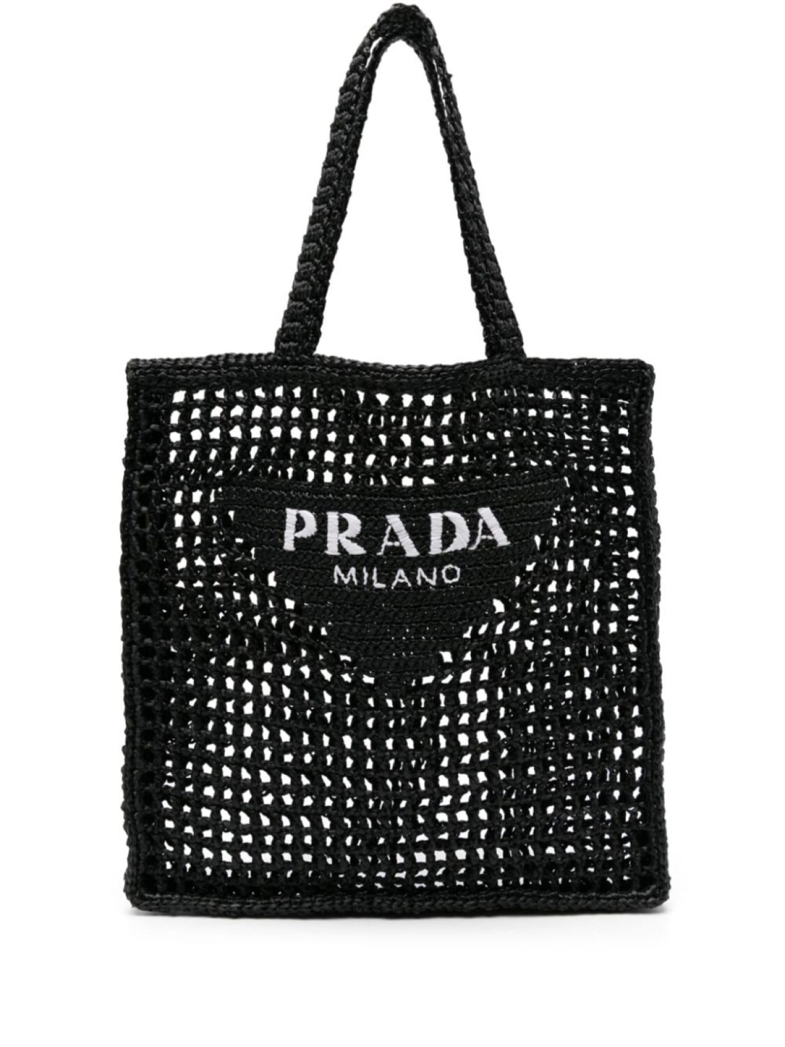 

Prada плетеная сумка-тоут с логотипом, черный