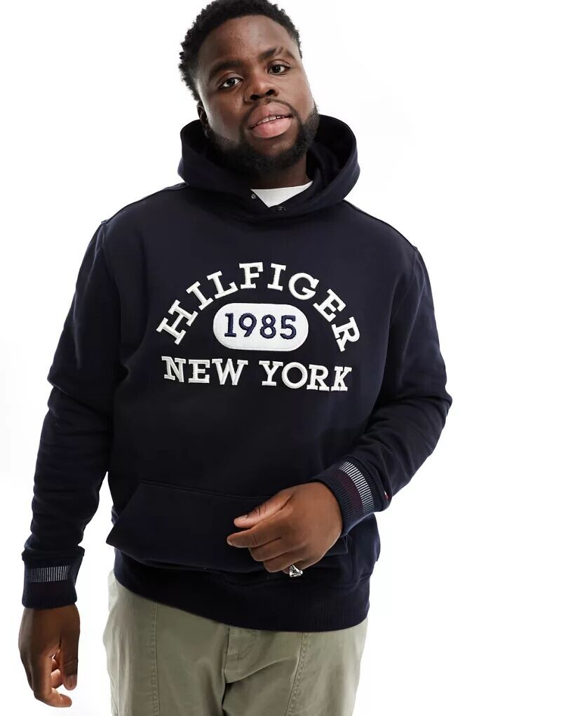 

Темно-синяя университетская худи Tommy Hilfiger Big & Tall Monotype, Черный