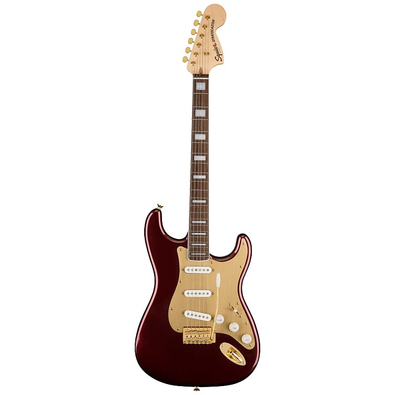 

Squier 40th Anniversary Stratocaster, Gold Edition, Ruby Red Metallic