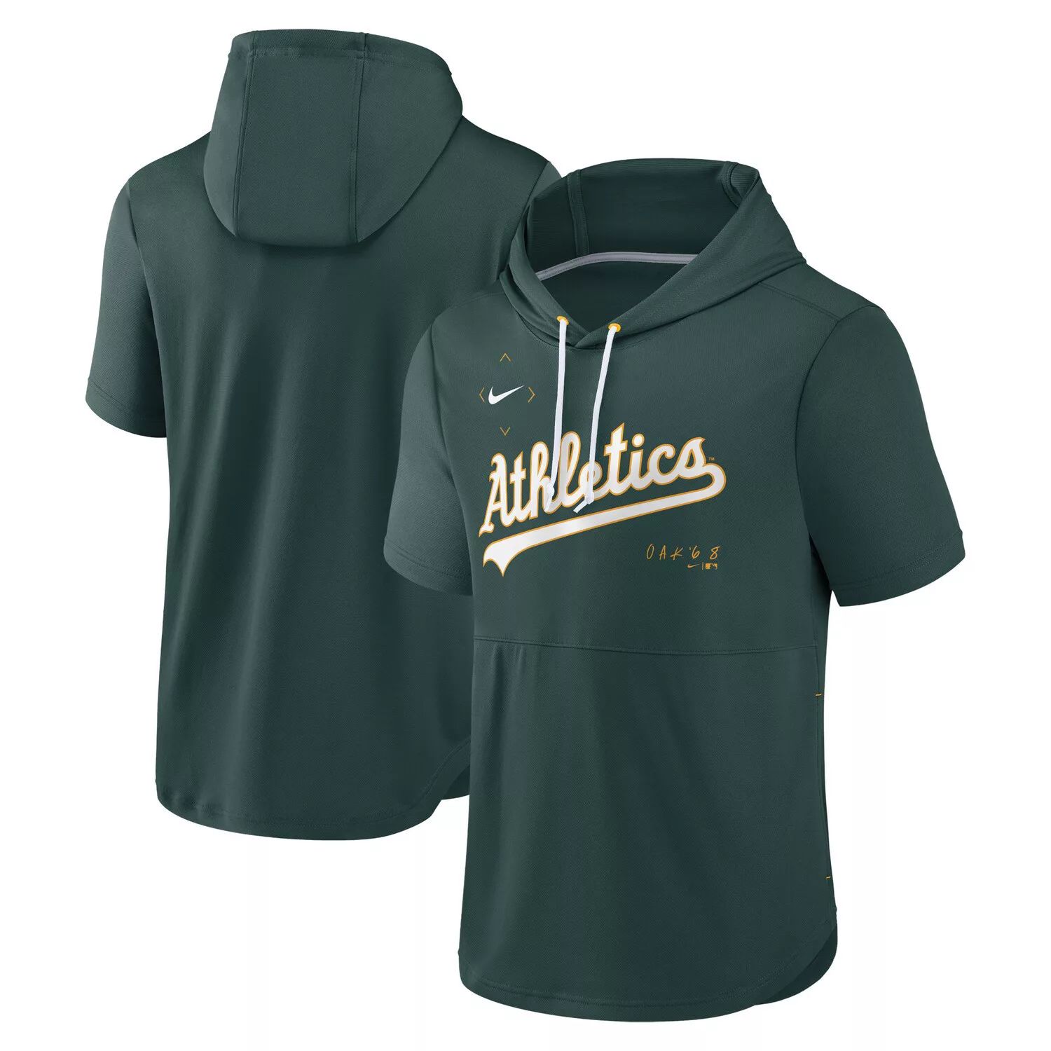 цена Мужской зеленый пуловер с капюшоном Oakland Athletics Springer с короткими рукавами и капюшоном Nike