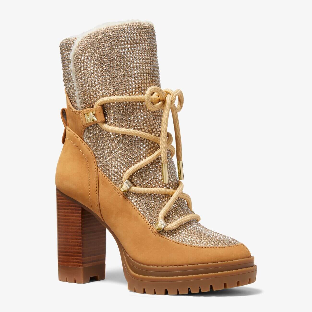 

Ботинки Michael Kors Culver Embellished Nubuck and Glitter Chain Mesh Lace-Up, бежевый