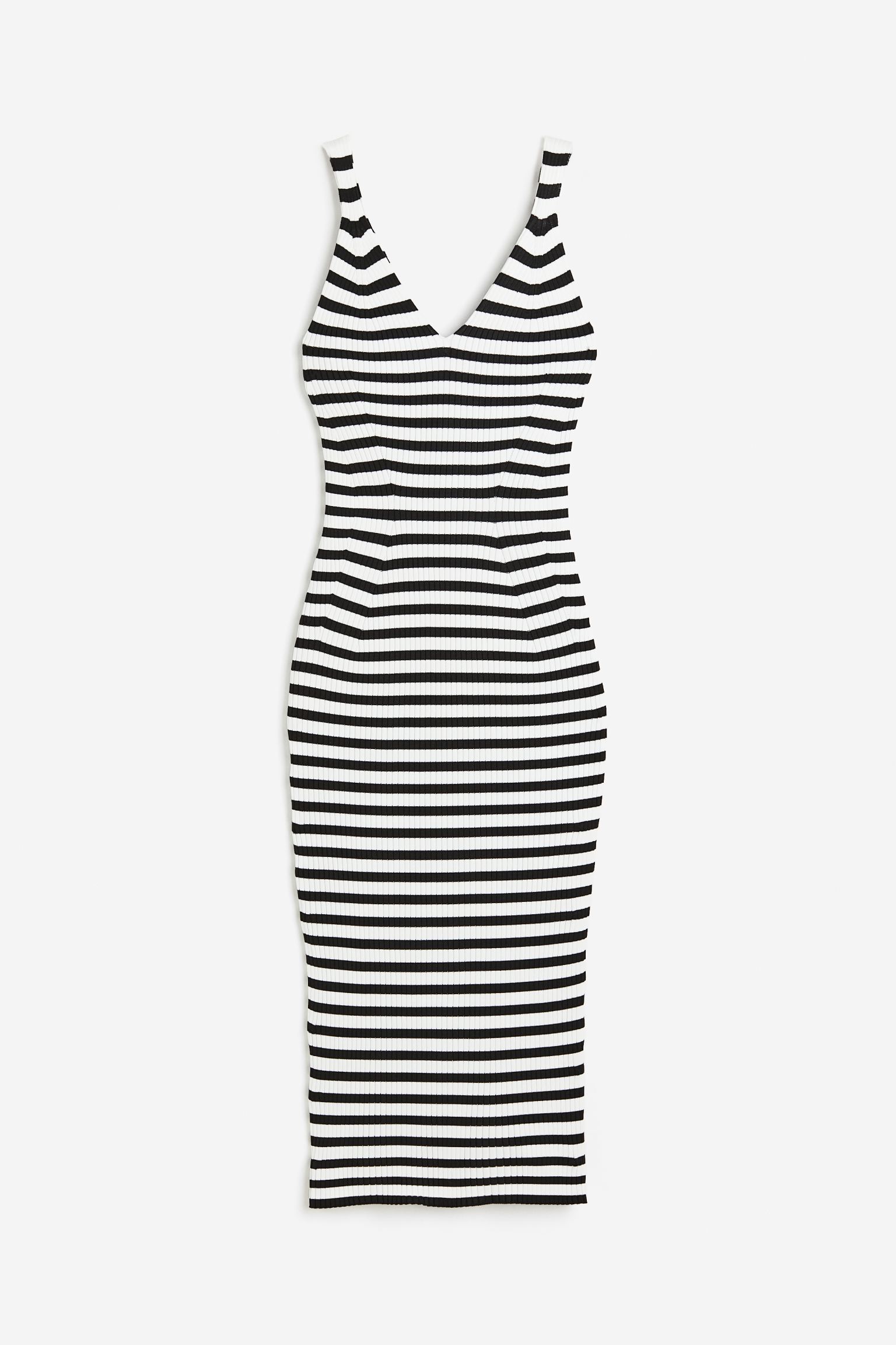 Платье H&M Rib-knit Bodycon, черный/белый