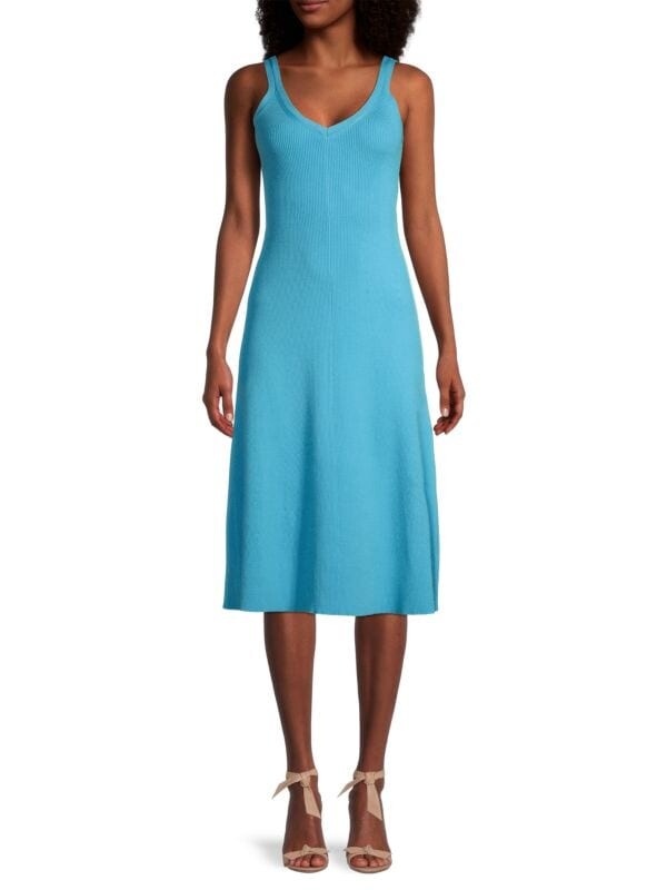

Трикотажное платье-миди Elie Tahari трапециевидной формы в рубчик, sublime blue