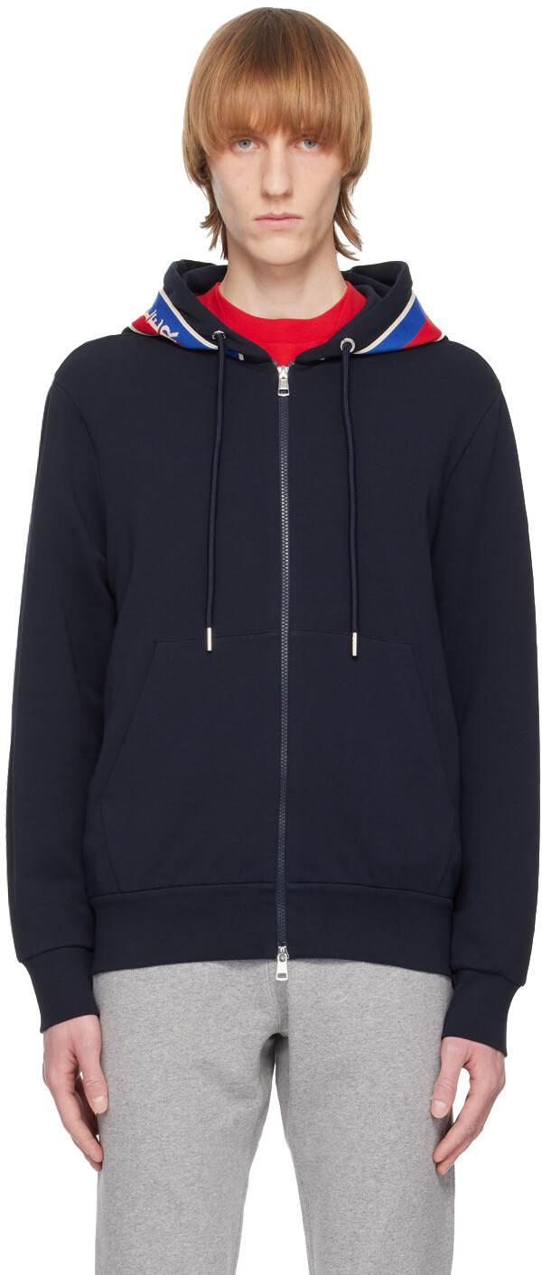 

Темно-синяя толстовка с капюшоном на молнии Moncler, Синий, Темно-синяя толстовка с капюшоном на молнии Moncler