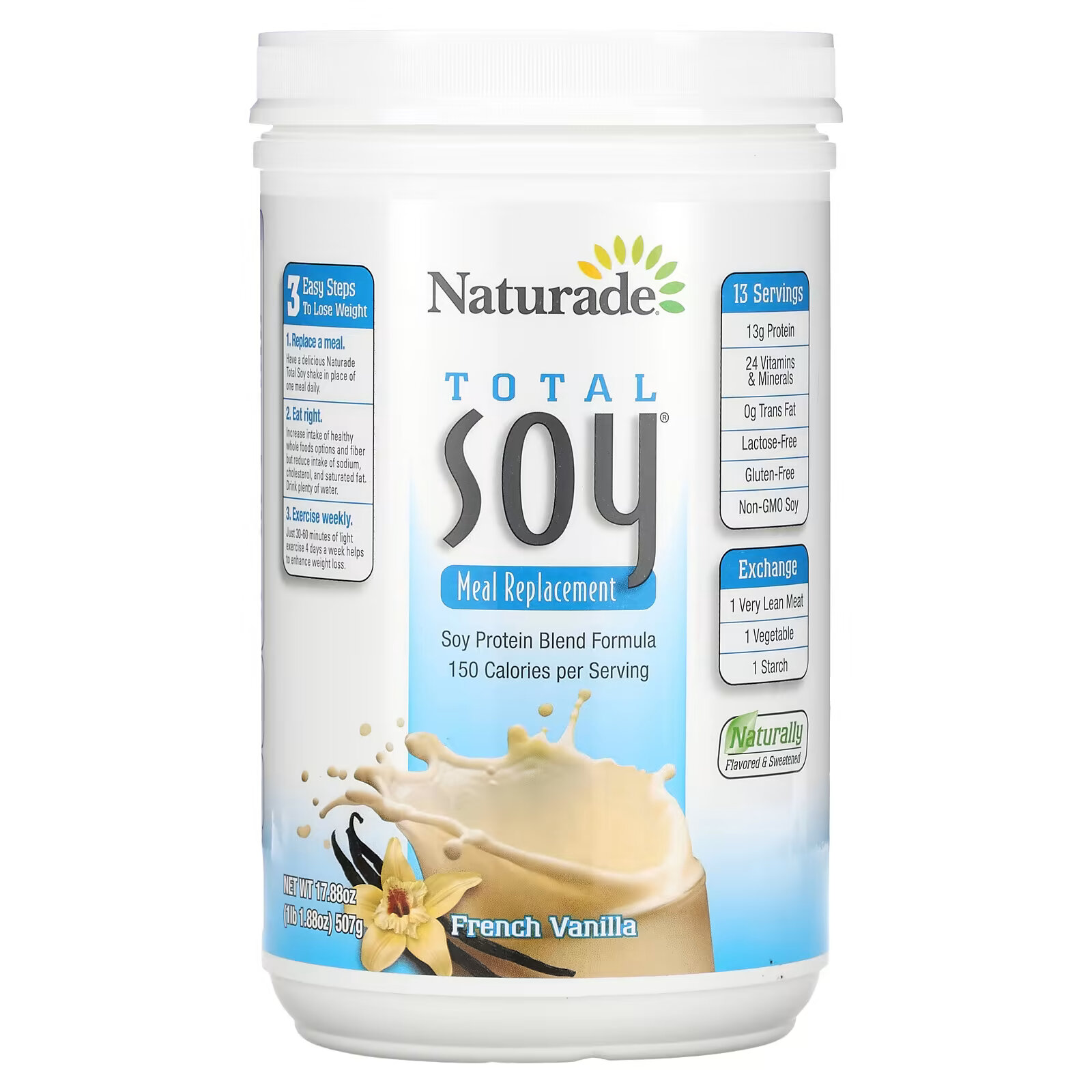 Naturade, Total Soy, заменитель еды, французская ваниль, 507 г (17,88 унции) 310 nutrition органический заменитель еды ваниль 406 г 14 3 унции
