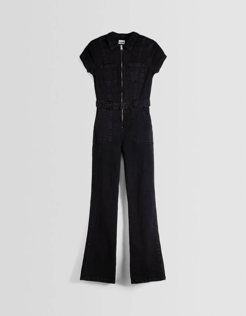 

Комбинезон Bershka Short Sleeve Denim, черный