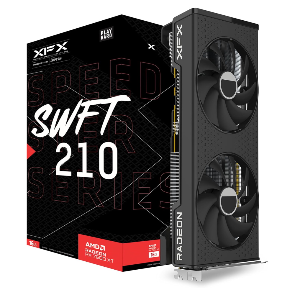 Видеокарта XFX Speedster SWFT210 AMD Radeon RX 7600 XT, 16 ГБ, RX-76TSWFTFP, черный видеокарта xfx radeon rx 7600 black wolf edition 8гб черный