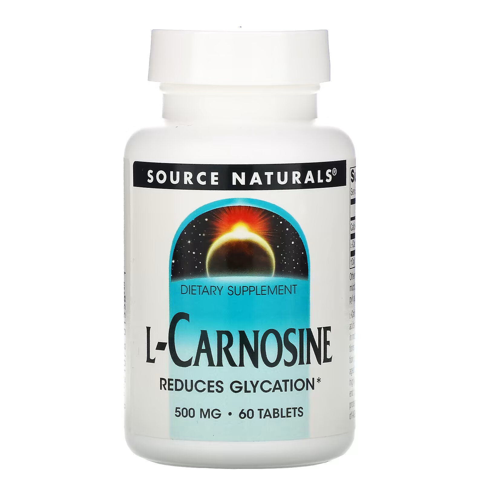 Source Naturals, L-карнозин, 500 мг, 60 таблеток source naturals l фенилаланин 500 мг 100 таблеток