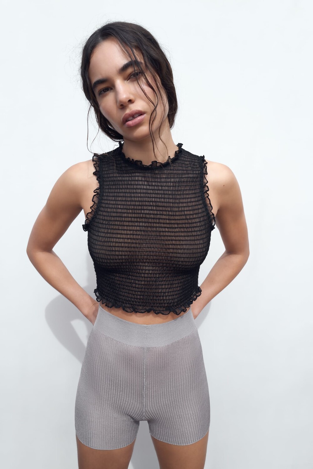 

Трикотажный топ с смокингом ZARA, черный