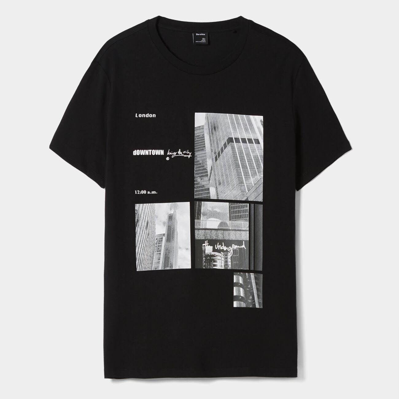

Футболка Bershka Short Sleeve Photographic Print, черный