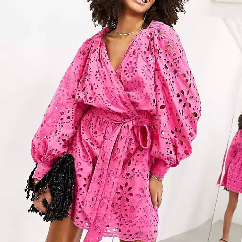Платье Asos Edition Belted Wrap Mini, розовый