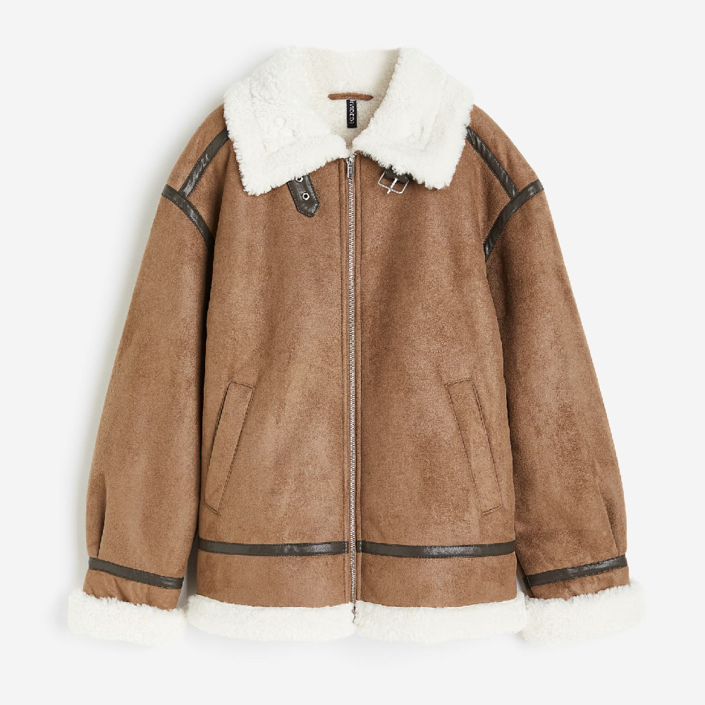 Куртка H&M Oversized Teddy-fleece-lined, темно-бежевый куртка uniqlo pile lined teddy бежевый