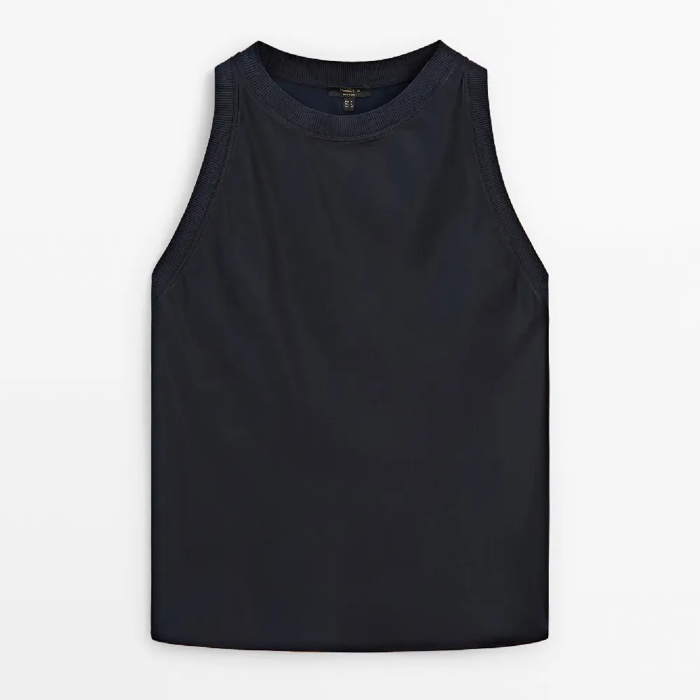 

Топ Massimo Dutti Satin With Ribbed Detail, темно-синий