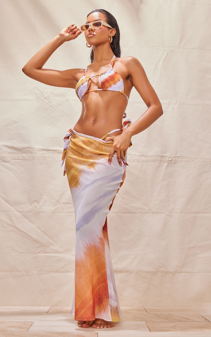 PrettyLittleThing Коричневая пляжная макси-юбка из шифона с эффектом омбре «рыбий хвост»