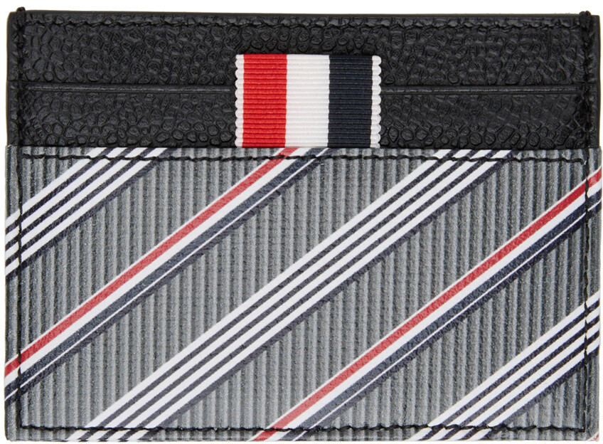 

Серая кожаная одинарная визитница Thom Browne