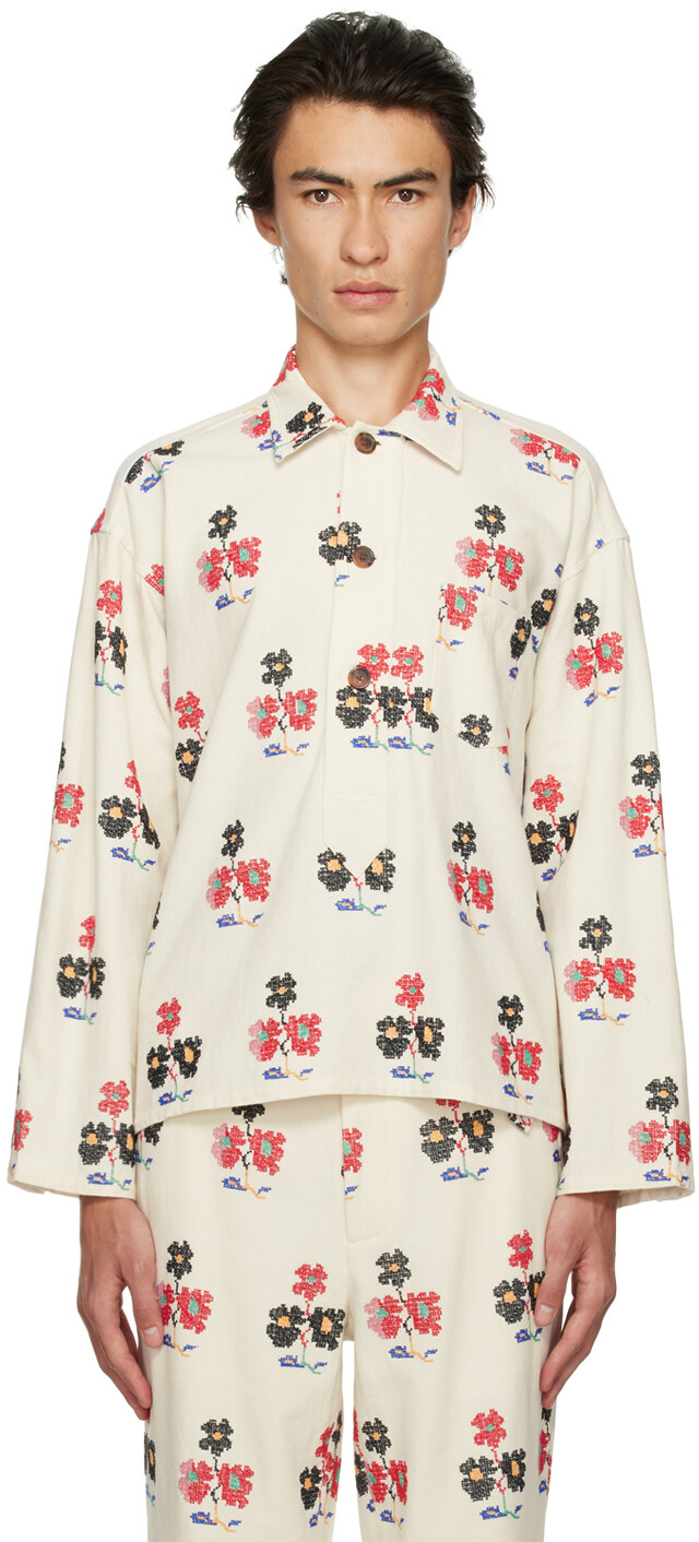 

Поло Off-White Daisy Sprig Bode, Белый