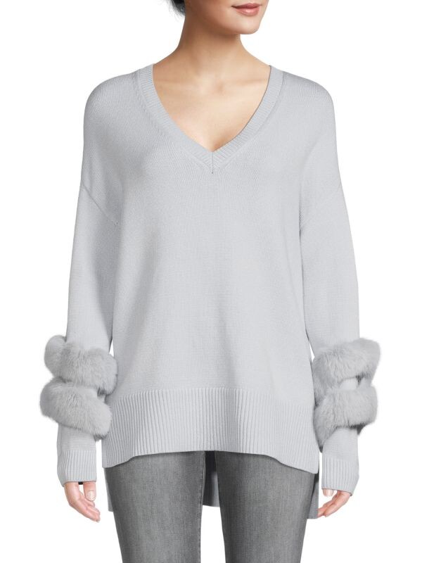 

Свитер с манжетами из искусственного меха Saks Fifth Avenue Faded sky