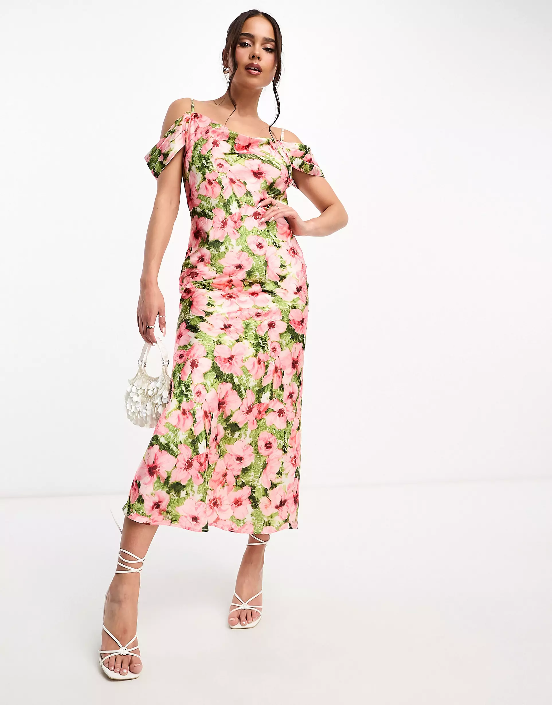 Платье Hope & Ivy cold shoulder satin, розовый/зеленый