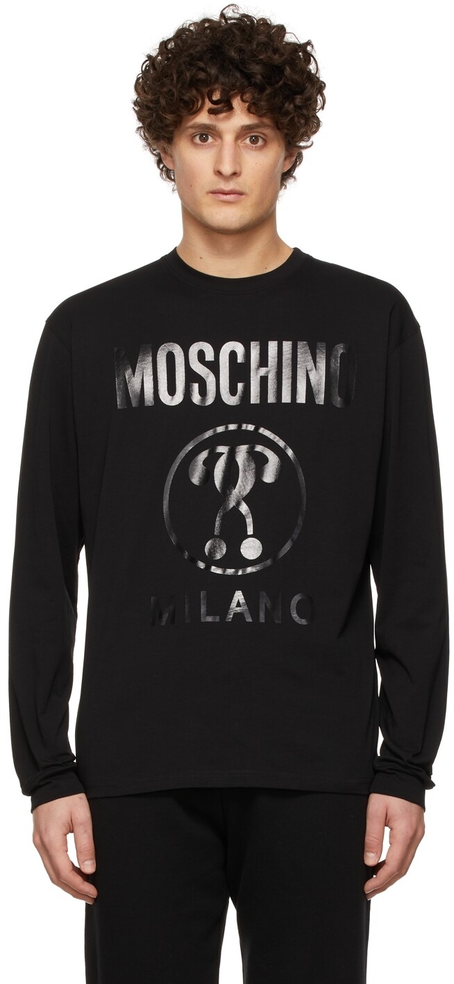 

Черная футболка с длинным рукавом и двойным вопросительным знаком Moschino