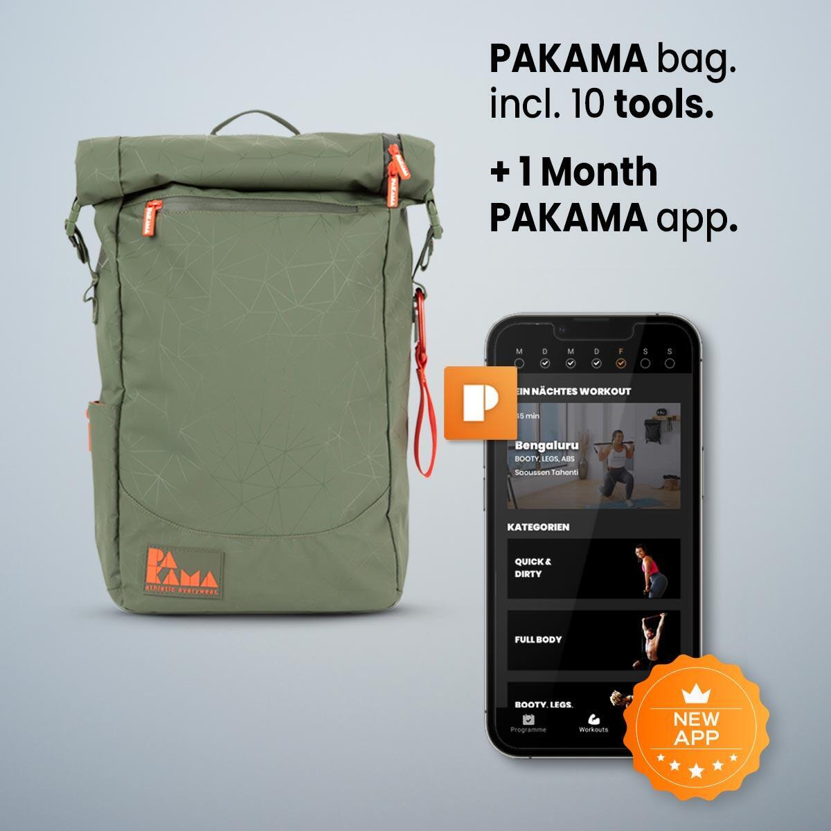 Фитнес-рюкзак PAKAMA (вкл. приложение) - тренажерный зал, который можно взять с собой, зеленый 30246